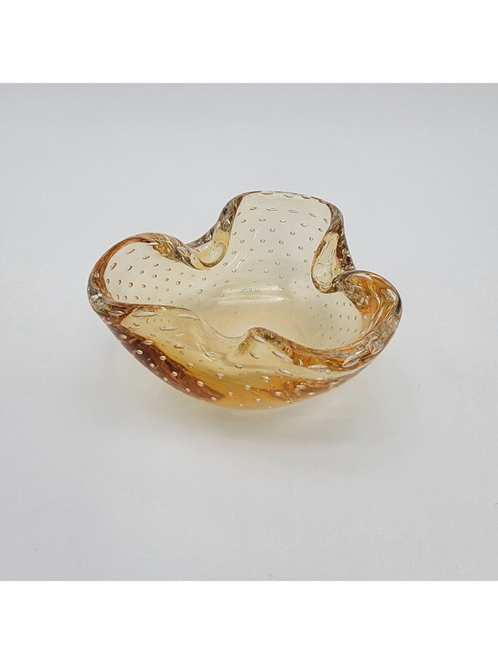 Small Murano Glass Amber Bullicante Tri-Fold Bowl Ashtray